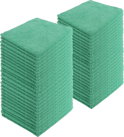 Microfiber Cleaning Cloths, 240 Pack, 16"x16", All-Purpose, Softer, Highly Absorbent, Lint-Free, Reusable, Washable Pro Towels, Green, for House, Kitchen, Bathroom, Car, Office