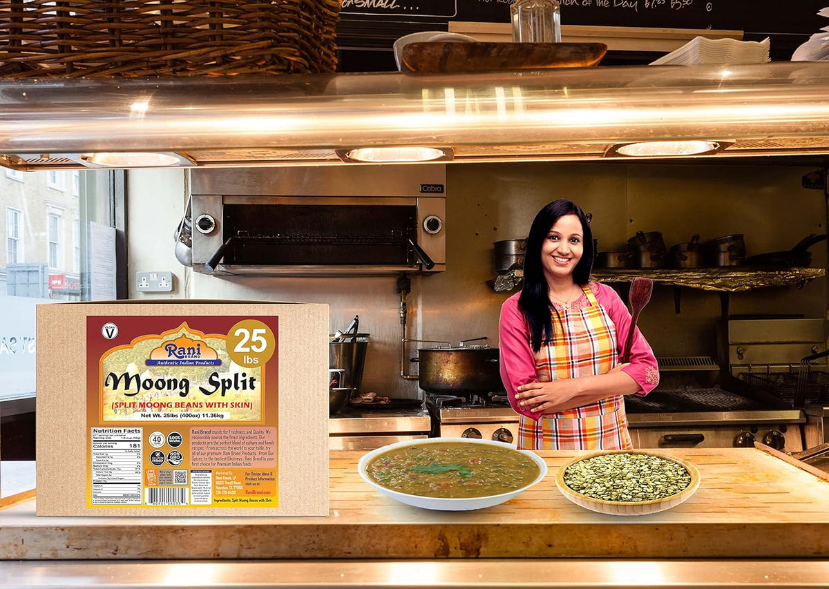 Rani Moong Split (Split Mung Beans with Skin) Lentils Indian 400oz (25lbs) 11.36kg Bulk Box ~ All Natural | Gluten Friendly | Non-GMO | Kosher | Vegan | Indian Origin