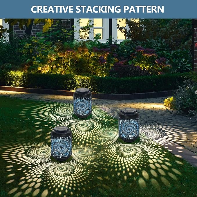 Solar Lanterns Waterproof Outdoor Hanging - 4 Packs Solar Powered LED Light with Blue Spiral, Pathway Landscape Lights for Garden, Patio, Backyard, Porch, Lawn, Mothers Day Gifts for Mom