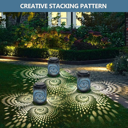 Solar Lanterns Waterproof Outdoor Hanging - 4 Packs Solar Powered LED Light with Blue Spiral, Pathway Landscape Lights for Garden, Patio, Backyard, Porch, Lawn, Mothers Day Gifts for Mom