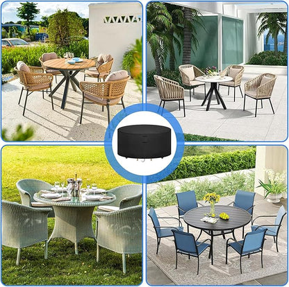 Round Patio Furniture Covers Waterproof, 84 Inch Outdoor High Round Table Cover, Tall Bar Height Outside Table and Chairs Set Covers for Winter, Rainproof Fadeproof - 84" Dia x 36" H