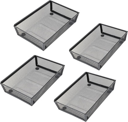 Mesh Tray Kitchen Drawer Utensil Cutlery Tray Office Supplies with Inter-locking Arm Drawer Dividers Organizer for Silverware, Flatware, Home,Office, School,Bedroom(9＂X6＂4pack) Black