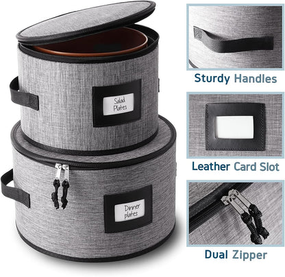 Fine China Storage Containers, 5 Piece Quilted Dish Storage Containers, Mug, Cup, and Plate Dish Organizer with Felt Dividers, Service of 12 Dinnerware Boxes for Moving, Seasonal Organization, Grey