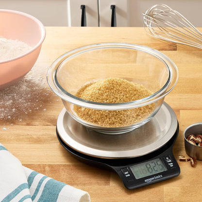 Digital Kitchen Scale with LCD Display, Batteries Included, Weighs up to 11 pounds, Black and Stainless Steel