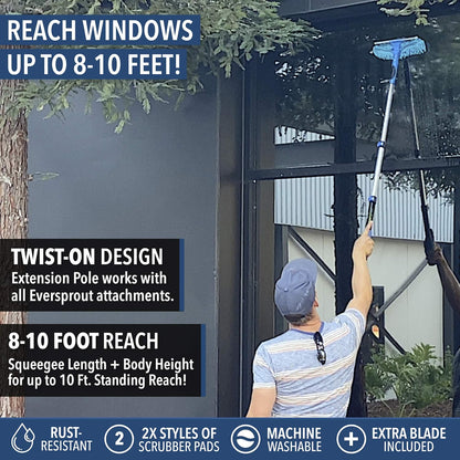 EVERSPROUT 1.5-to-3 Foot Swivel Squeegee and Microfiber Window Scrubber (8-10 Ft Standing Reach) | 2-in-1 Window & Glass Cleaning Combo | Lightweight, Aluminum Extension Pole | Includes 10-inch Blades