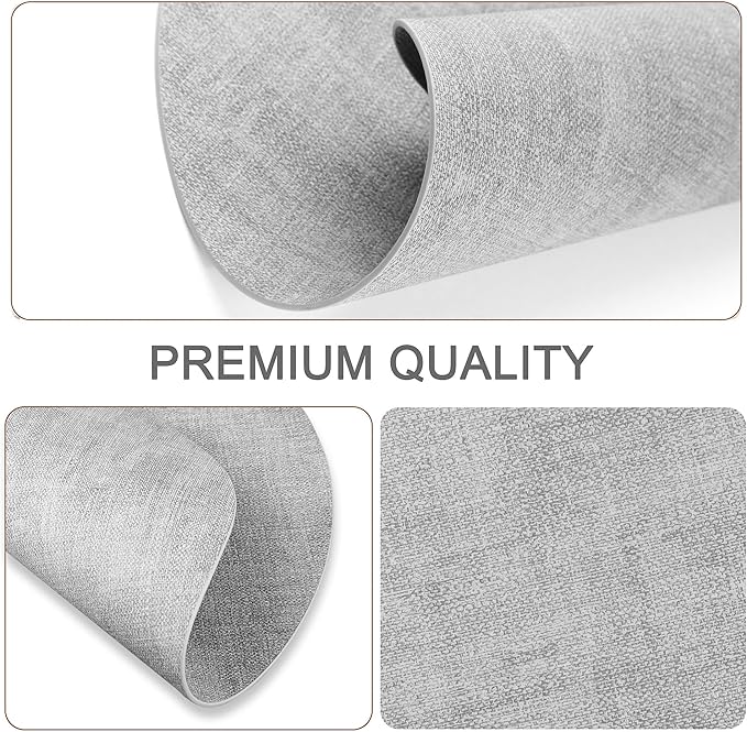 Round Faux Leather Placemats and Coasters, Set of 8, Reversible Heat Resistant Non-Slip Table Mats, Waterproof Wipeable Place Mats for Dining Table, Washable for Indoor & Outdoor (8, Light Grey)