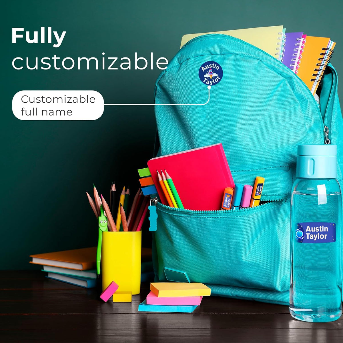 Personalized Name Tag Stickers for Kids (130+ Pack) | Space-Themed Waterproof Labels for School Supplies, Bottles & Lunch Boxes | Custom Vinyl Name Labels for Clothing, Toys & More (B. Space)