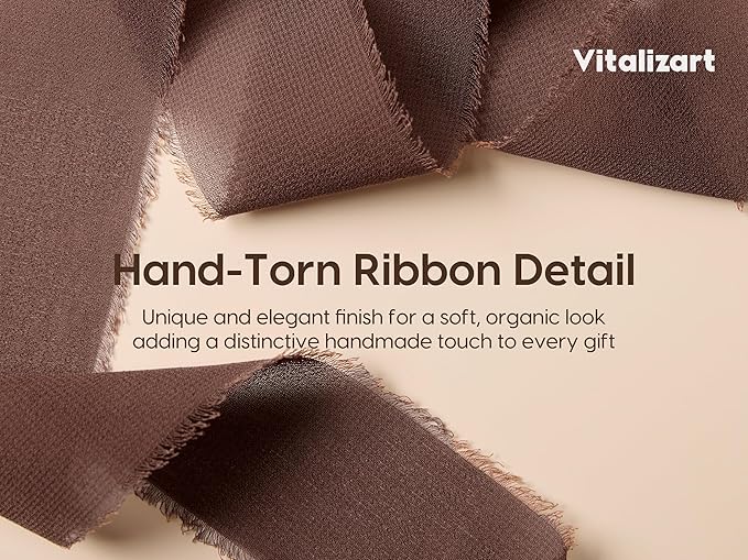 Vitalizart Brown Handmade Chiffon Silk Ribbon Fringe 1.5" x 21 Yd Brown & Nude Frayed Edges Ribbons for Wedding Invitations Bridal Bouquets Gifts Wrapping Crafts Holiday Party Decorations