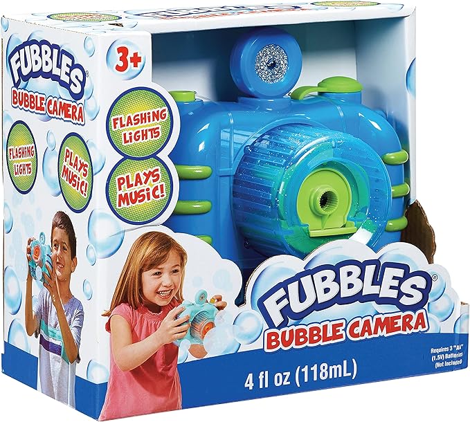 Fubbles Bubble Camera with Realistic Shutter Sound, Fun Lights and Music. Includes Premium Bubble Solution, Blue (47301E)