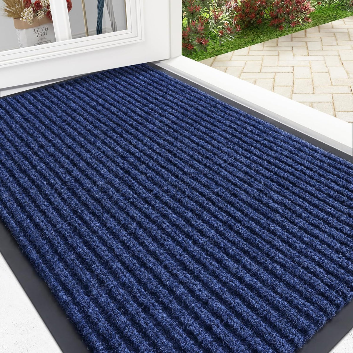 OLANLY Front Door Mat Indoor Outdoor Entrance, Waterproof Heavy Duty Doormat, Fade Resistant, Low Profile, Easy Clean Patio Porch Welcome Floor Mats for Entry, 33x21, Blue
