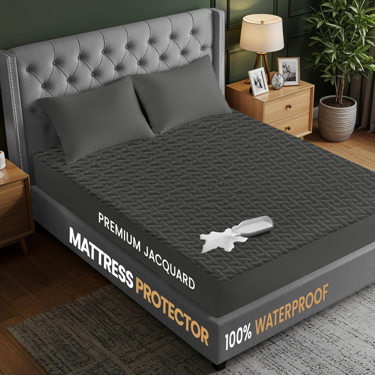 Utopia Bedding Waterproof Mattress Protector Twin Size (Gray), Premium 3D Air Soft Fabric Mattress Cover, Fits 15 Inches Deep, Breathable, Fitted Style with Stretchable Pockets