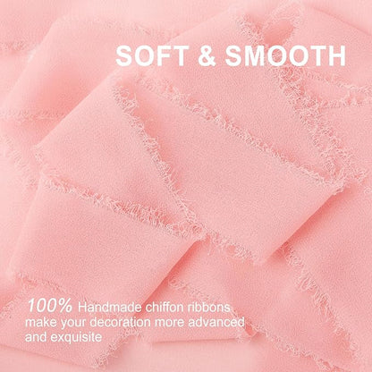 Pink Chiffon Ribbon 1.5" x 21 Yd Handmade Fringe Silk Chiffon Fabric Ribbon for Gift Wrapping Wedding Invitation Bridal Flower Bouquet DIY Crafts Home Decor