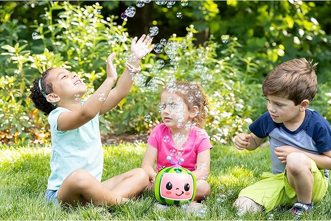 CoComelon NO Spill Musical Bubble Machine | Bubble Toy for Baby, Toddlers and Kids | Amazon Toys Exclusive with 20oz of Extra Bubble Solution (Bubble Solution Bottle Colors Will Vary)
