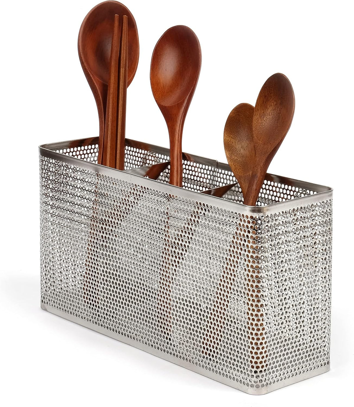 LENITH Kitchen Utensil Chopsticks Perforated Holder with Hooks - 304 Stainless Steel Storage for Organizer Dishwasher Safe (Large Rectangle)