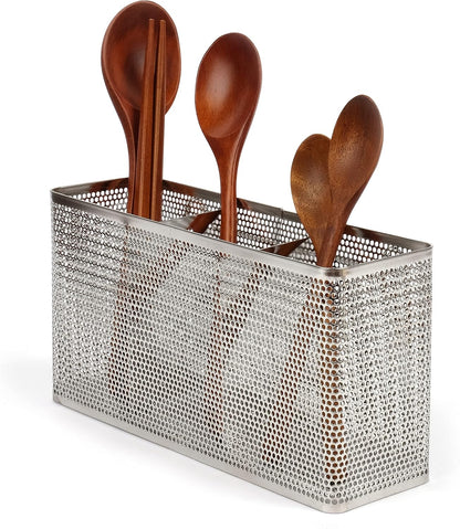 LENITH Kitchen Utensil Chopsticks Perforated Holder with Hooks - 304 Stainless Steel Storage for Organizer Dishwasher Safe (Large Rectangle)