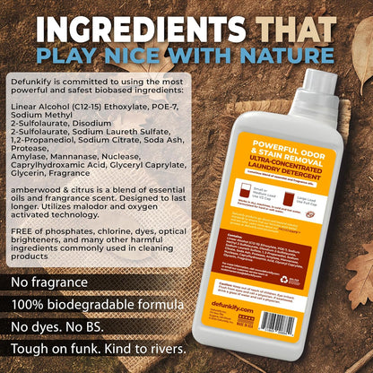Laundry Detergent 62 Load/37.7 FlOz (2-Pack). 'Amberwood & Citrus' Liquid Detergent- Sensitive Skin. 'ProvenSafe' Laundry Soap Washing Detergent w/Odor & Stain Remover for Activewear & All Fabrics