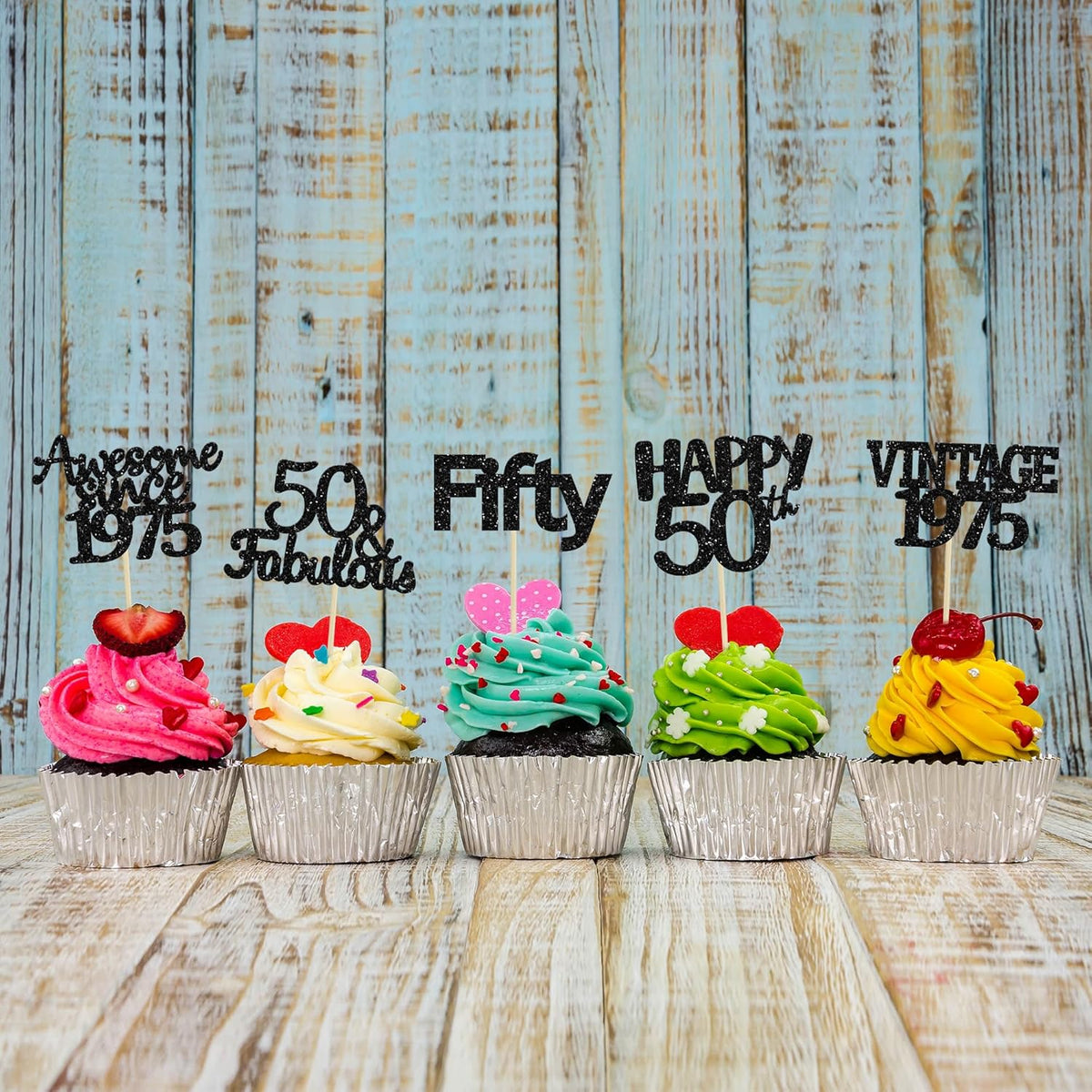 Gyufise 30Pcs Vintage 1975 Cupcake Toppers 50th Birthday Cake Decorations Cheers to 50 Fabulous Fifty Cupcake Picks 50th Birthday Wedding Anniversary