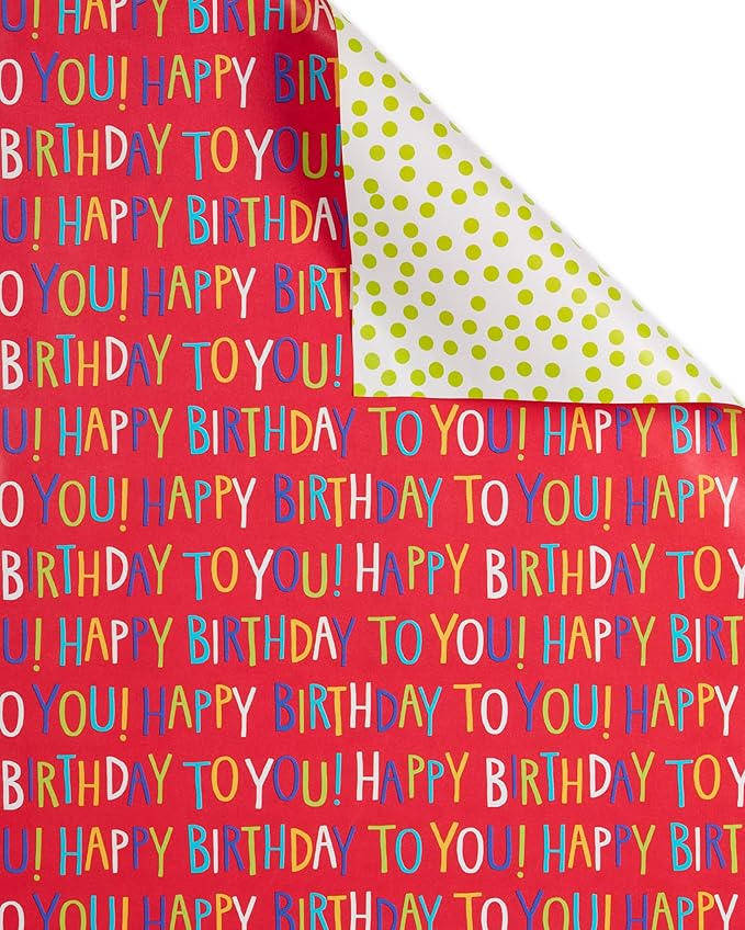American Greetings Reversible Birthday Wrapping Paper for Kids, Dinosaurs and Unicorns (3 Rolls, 120 sq. ft)