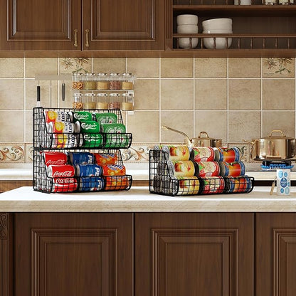 2-Tier Stackable Can Organizer for Pantry Shelves, 2 Pack Soda Can Organizer with 4 Adjustable Dividers, Kitchen Can Storage Organizer, Wire Drink Organizer, Metal Can Dispenser for Cabinets Shelf