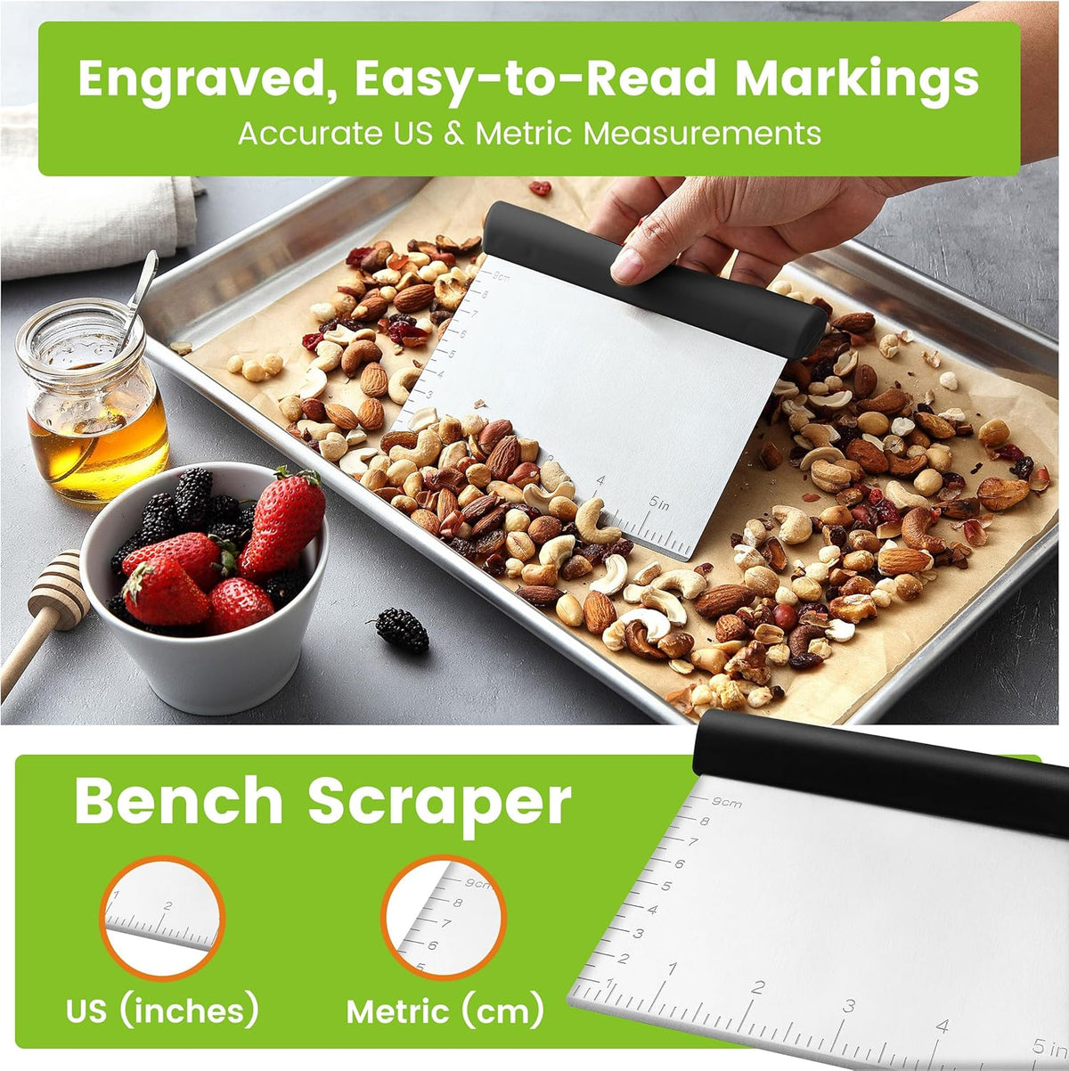 Spring Chef Dough Blender & Pastry Cutter Tool, Stainless Steel Pastry Blender & Bench Scraper for Pizza, Nut, Pie