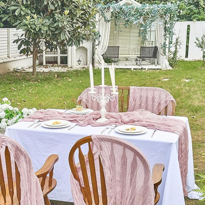IVAPUPU 10 Pcs Cheesecloth Table Runner - 10ft Dusty Pink Spring Boho Gauze Cheese Cloth Table Runners for Baby Shower Decorations Wedding Party Summer Garden Farmhouse