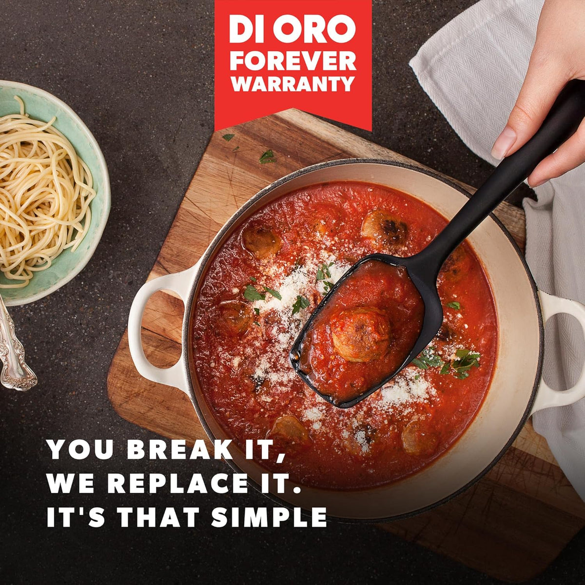 DI ORO Seamless Series Silicone Spoon Spatula - BPA Free Pro-Grade Non-Stick 600ºF Heat-Resistant Rubber Spoonula