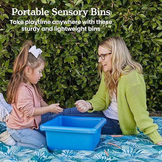 ECR4Kids Stackable Square Bins with Non-Snap Lids, Multipurpose Organization, French Blue, 2-Pack