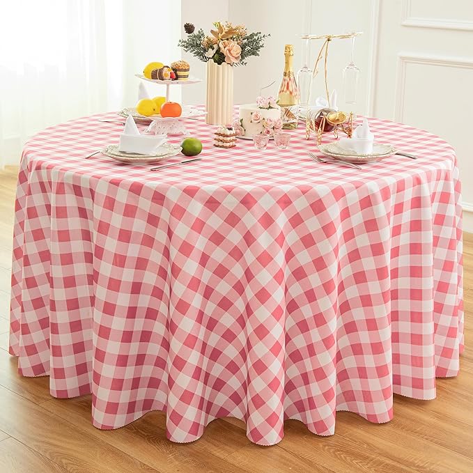 Waterproof Plaid Tablecloth Fabric - Round 120 Inch Classic Gingham Checker Table Cloth for Indoor/Outdoor Use - Buffalo Table Cover for Picnics, BBQs, and Parties