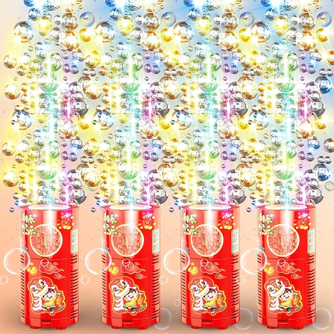Fireworks Bubble Machine with 80 ml Bubble Solution, Portable Automatic Bubble Machine with Lights and Closeable Music, Bubble Maker Toys for Kids Outside Activities Parties Wedding Christmas