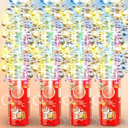 Fireworks Bubble Machine with 80 ml Bubble Solution, Portable Automatic Bubble Machine with Lights and Closeable Music, Bubble Maker Toys for Kids Outside Activities Parties Wedding Christmas