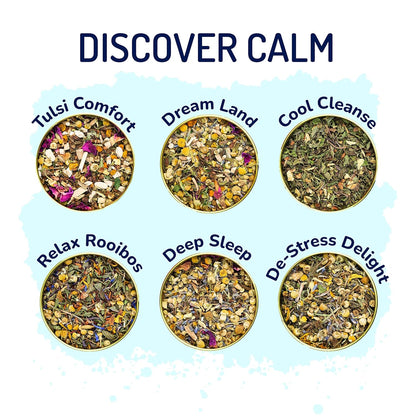 Brewix, Discover Calm Premium Herbal Tea Christmas Gift Box (3.53oz/50+ Cups), Tea Gift Sets For Tea Lover, 6 Unique Herbal Teas, Best for Birthdays