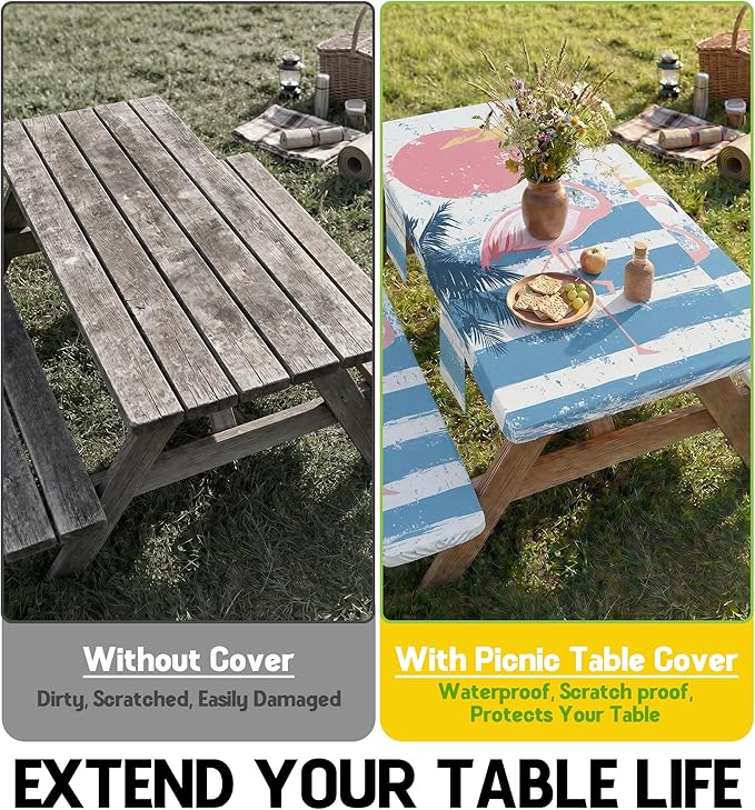 Picnic Table Cover with Bench Covers Table Cloth Tablecover Camping Essentials Camp Must Haves Camper Gear Outdoor Accessories River Water Motorhome Trailer Tent Rv Car Travel Activities Set Accessary