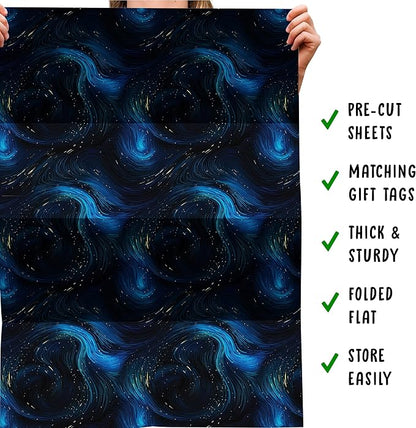 CENTRAL 23 Blue And Black Wrapping Paper - 6 Sheets Of Gift Wrap With Tags - Stormy Sky And Waves - Gift Wrapping Paper For Men Women Kids - Comes With Stickers