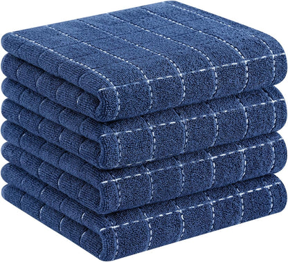 Homaxy 100% Cotton Terry Kitchen Towels(Navy Blue, 13 x 28 inches), Checkered Designed, Soft and Super Absorbent Dish Towels, 4 Pack