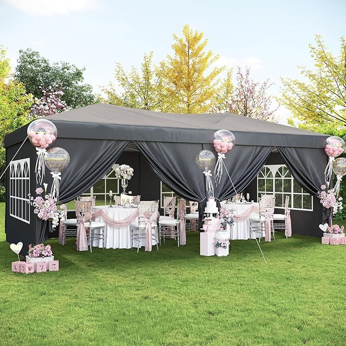 Aoxun 10x20 Pop Up Canopy Tent with 6 Removable Sidewalls, One Push Party Tent Waterproof Outdoor Canopy with 3 Adjustable Height, Portable Tents for Parties, Wedding, Commercial, Market