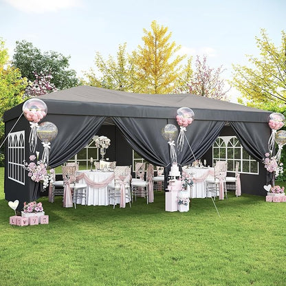 Aoxun 10x20 Pop Up Canopy Tent with 6 Removable Sidewalls, One Push Party Tent Waterproof Outdoor Canopy with 3 Adjustable Height, Portable Tents for Parties, Wedding, Commercial, Market