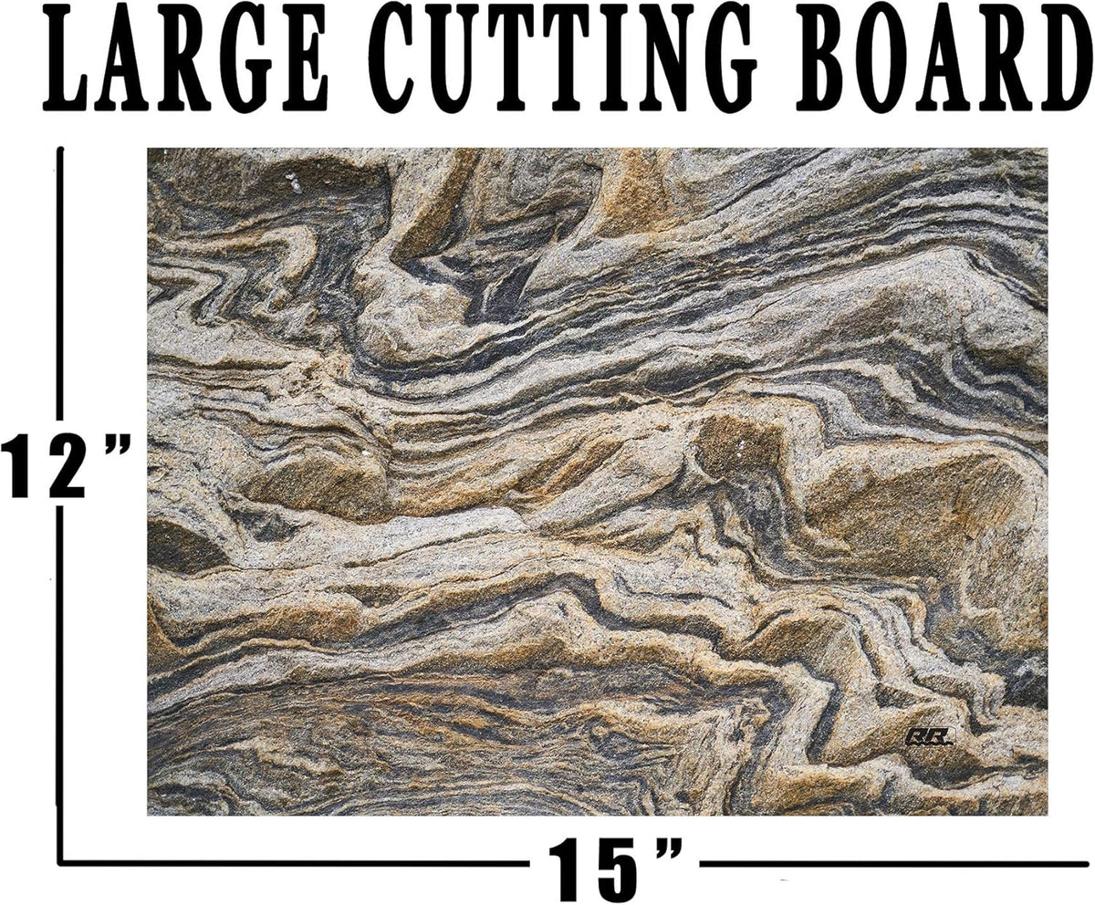 Rogue River Tactical Brown Gray Granite Stone Marbled Pattern Textured Marble Art Kitchen Glass Cutting Board Modern Decorative Gift Abstract Wavy