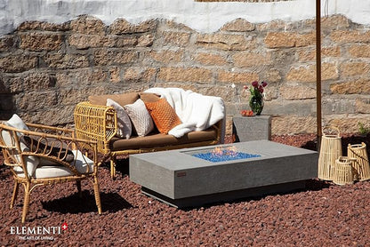 Elementi+ | Bundle Monte Carlo Gas Fire Pit Cast Concrete 60" Rectangular Fire Table | Electronic Ignition | Canvas Cover, Fire Glass and Burner Lid Included | Light Gray | Natural Gas