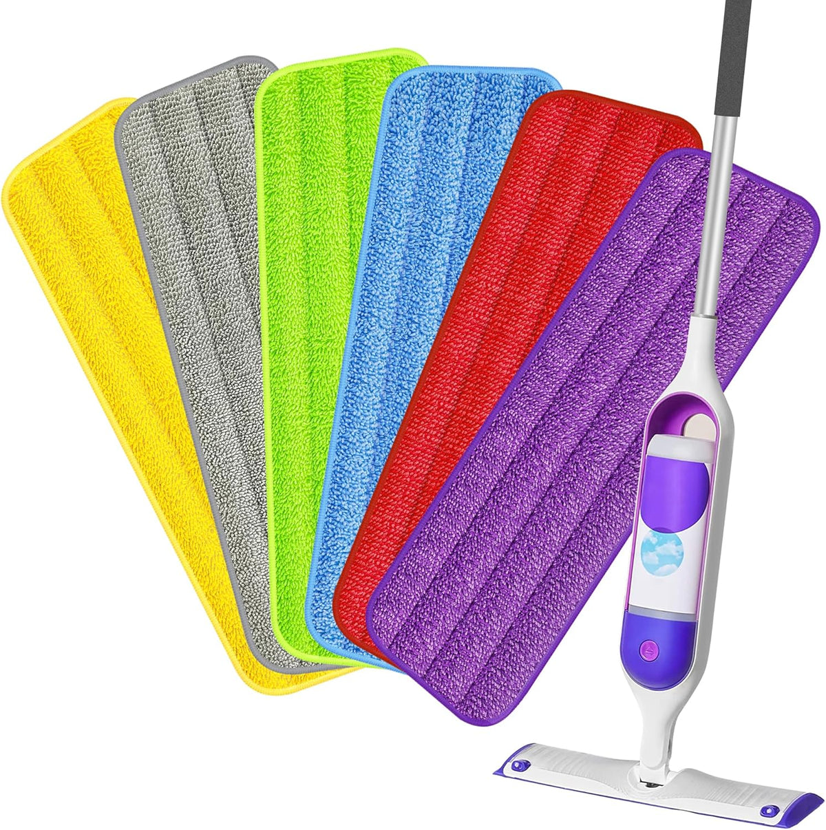 HOMTOYOU Reusable Mop Pads for Swiffer PowerMop: 6 Pack Microfiber Pad Refills for Multi-Surface Floor Cleaning - Machine Washable Replacement Sweeping Cloths for 13 ''-15 '' Spray Mop Colorful