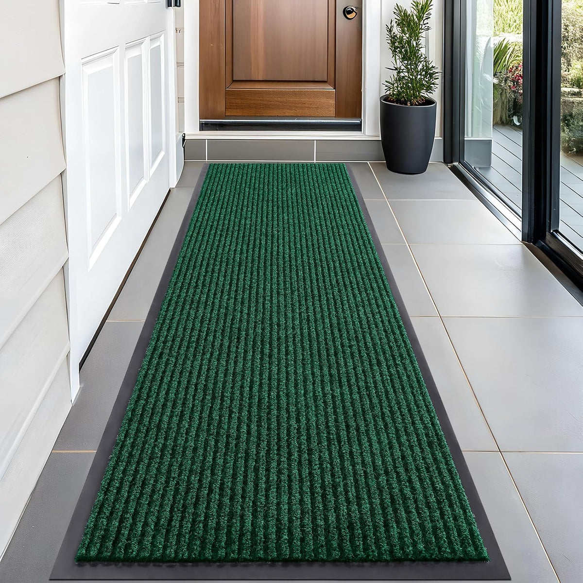 OLANLY Front Door Mat Indoor Outdoor Entrance, Waterproof Heavy Duty Doormat, Fade Resistant, Low Profile, Easy Clean Patio Porch Welcome Floor Mats for Entry, 59x20, Green