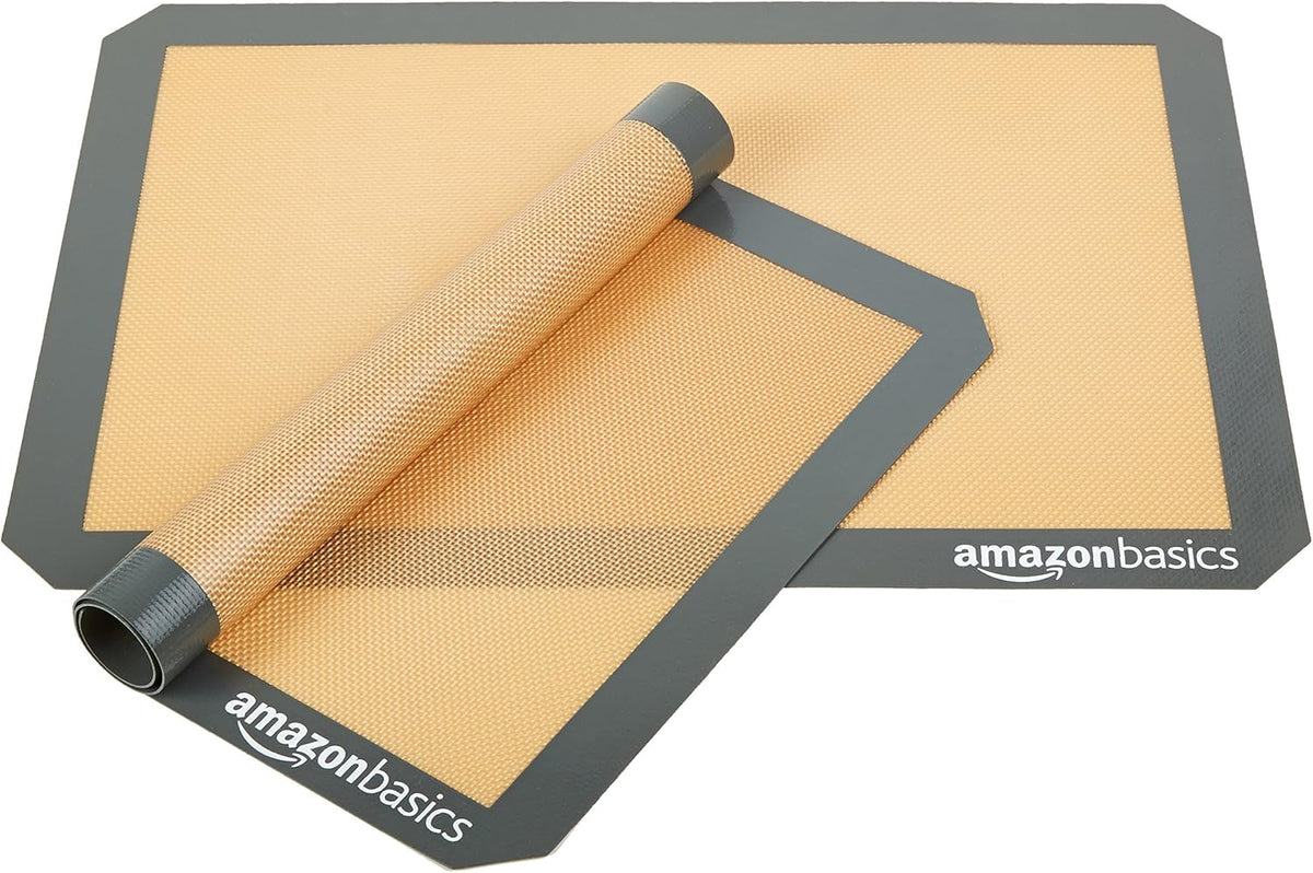 Silicone Rectangular Baking Mat, Non-Stick Reusable Oven Bakeware, 16.5" x 11.6", New Beige/Gray, Pack of 2