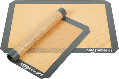 Silicone Rectangular Baking Mat, Non-Stick Reusable Oven Bakeware, 16.5" x 11.6", New Beige/Gray, Pack of 2