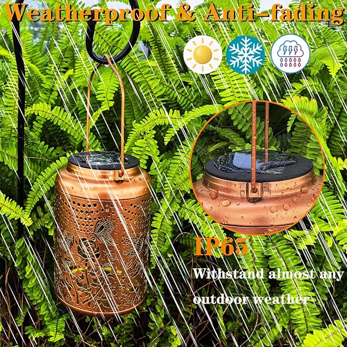 Merrytech Gardering Birthday Gifts for Mom Grandma Women,Solar Butterfly & Rose Lanterns Outdoor Waterproof,Hanging Metal Garden Decor Yard Art Lights,Outside Patio Decorations,Porch,Housewarming,1PC