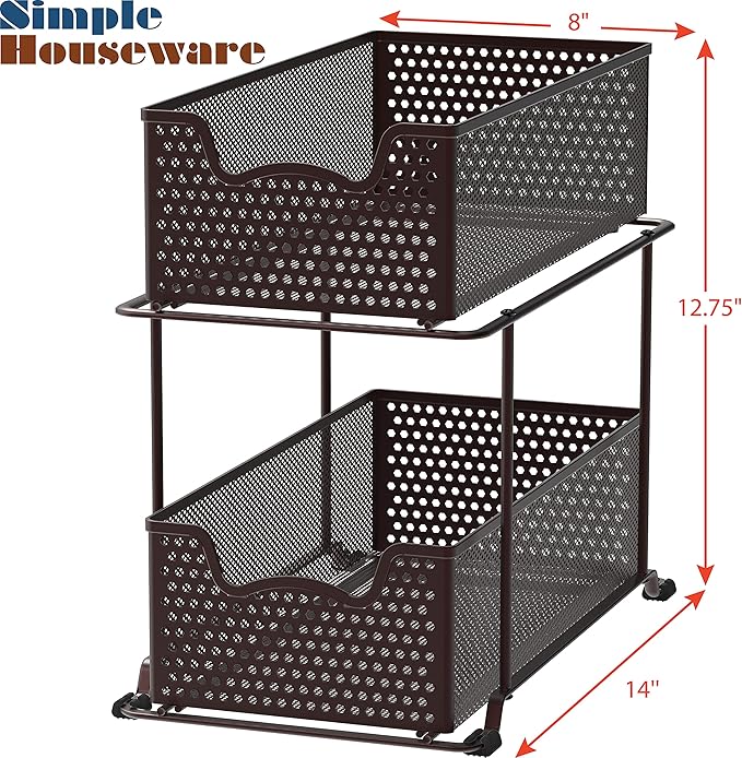 Simple Houseware 2 Tier Sliding Cabinet Basket Organizer Drawer, Bronze