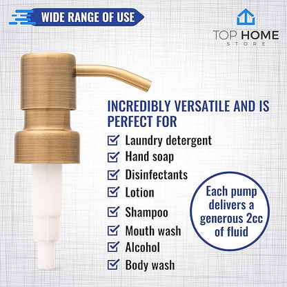 Stainless Steel Soap and Lotion Dispenser Pumps, Replacement for Your Bottles (Bronze, 2 Pack)