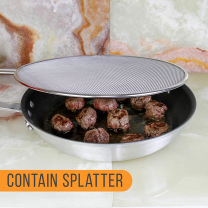 U.S. Kitchen Supply Set of 3 Stainless Steel Splatter Screen - 13", 11.5" & 9.5" Sizes - Fine Mesh Splatter Screen with Resting Feet Set, Grease Guard for Kitchen Pots and Pans