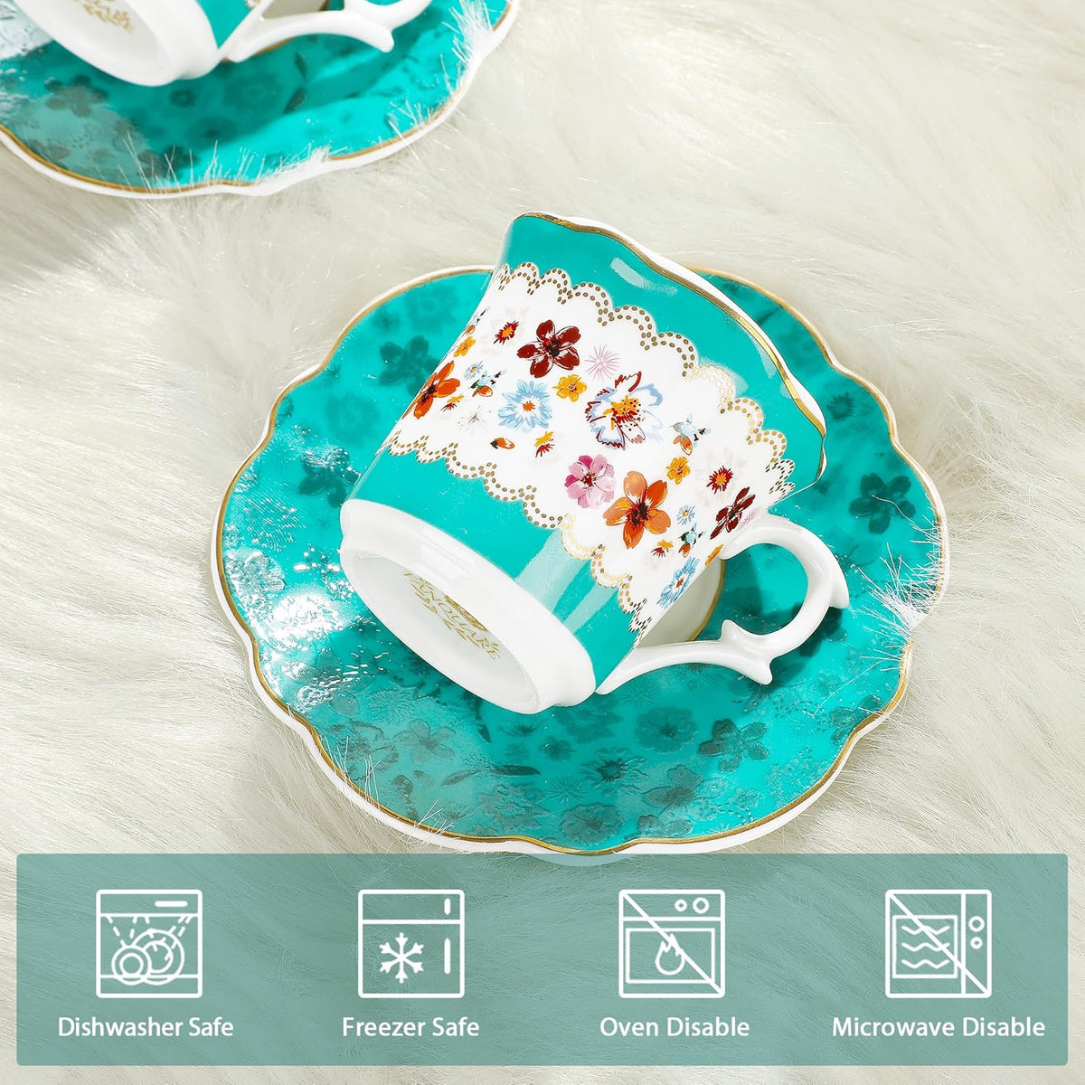 fanquare 2.5 Ounce Vintage Espresso Cups Set of 6, 12 Pieces Ceramic Demitasse Cup and Saucers