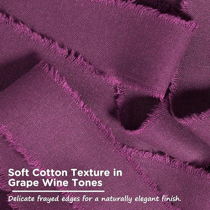 Grape Wine Cotton Ribbon 1-1/2 Inch Grape Wine 3 Rolls 21 Yards Frayed Edge Fabric Set for Wedding Decor, Anniversary Celebration, Bridal Bouquet Wrap, Gift Wrapping & Fall Wedding
