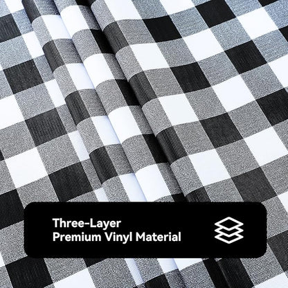Romanstile Square Vinyl Tablecloth, 100% Waterproof Buffalo Gingham Plastic Table Cloth, Heavy Duty Wipeable Checkered Table Covers for Outdoor, Camping, Picnic, Patio - 54 x 54, Black and White