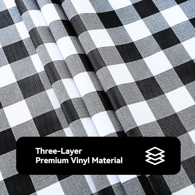 Romanstile Rectangle Vinyl Tablecloth, 100% Waterproof Buffalo Gingham Plastic Table Cloth, Heavy Duty Wipeable Checkered Table Covers for Outdoor, Camping, Picnic, Patio - 52 x 70, Black and White